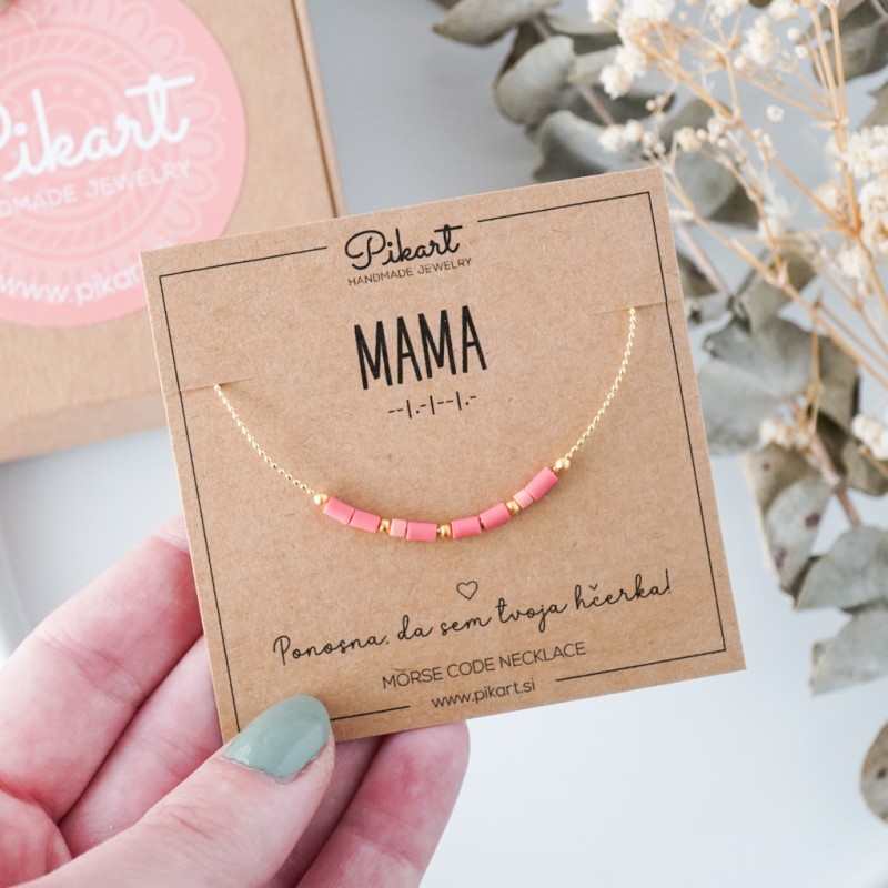 Darilo za mamo - zlata verižica z napisom v Morsejevi abecedi
