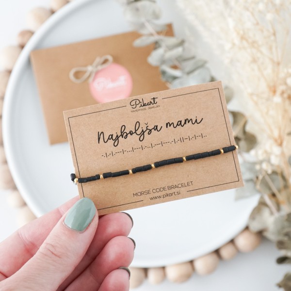 Darilo za mamo - zapestnica z napisom v Morsejevi abecedi