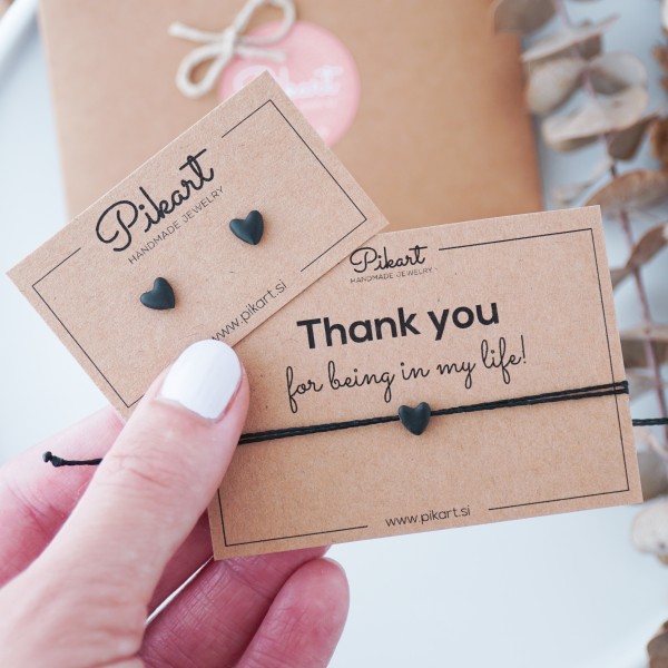 Darilo za prijateljico – zapestnica s srčkom in kartico »Hvala, ker si v mojem življenju«