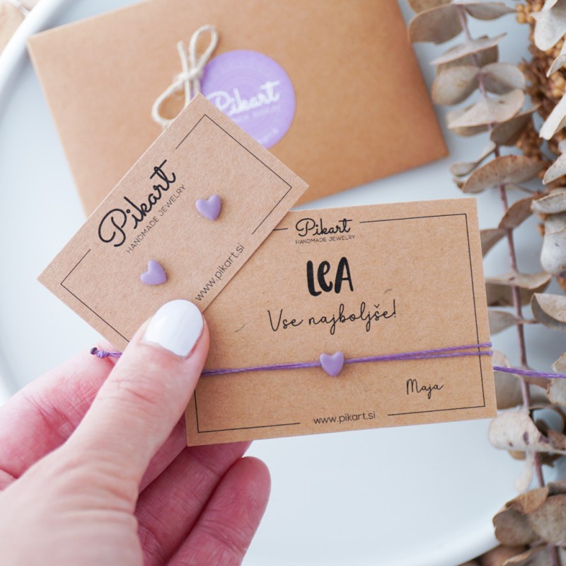 Darilo za rojstni dan – zapestnica s srčkom in kartico z imenom