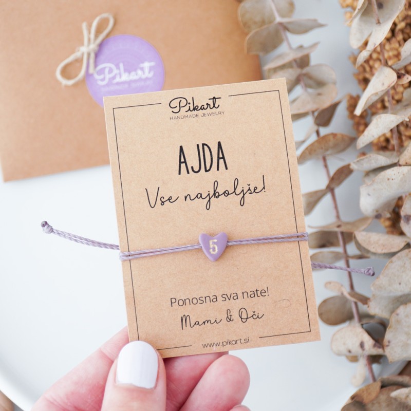 Zapestnica s srčkom in številko – rojstnodnevno darilo za hčerko, vnukinjo ali prijateljico