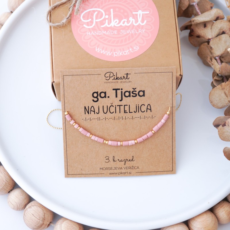 Personalizirano darilo za učiteljico - Morsejeva verižica z napisom NAJ UČITELJICA