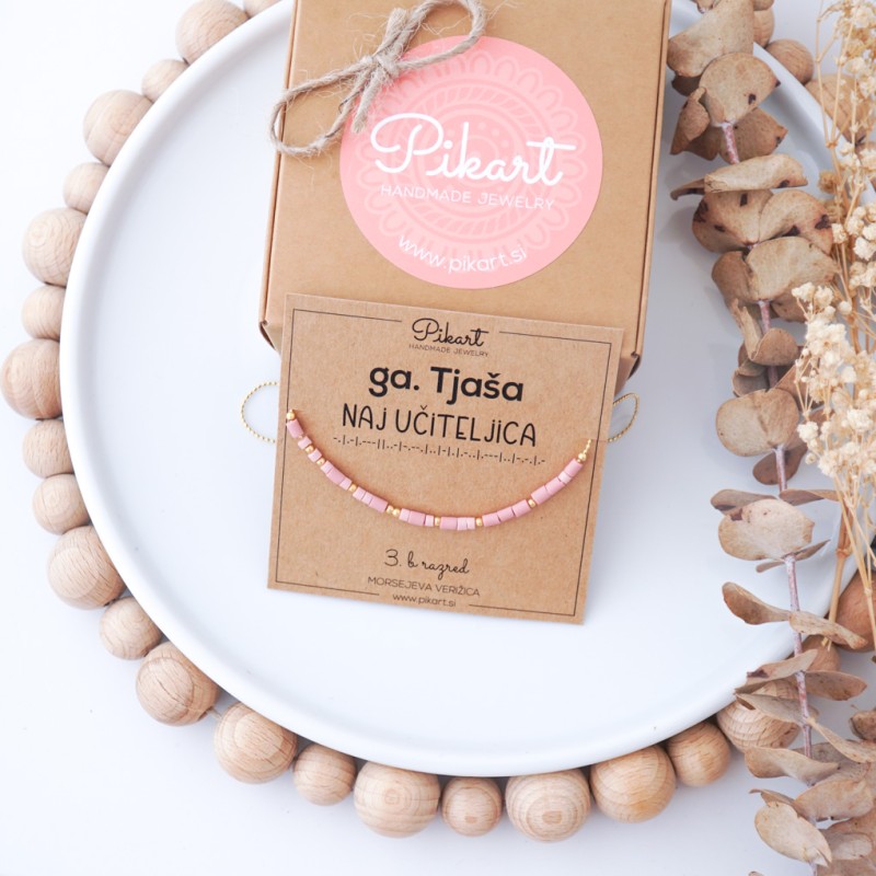 Personalizirano darilo za učiteljico - Morsejeva verižica z napisom NAJ UČITELJICA