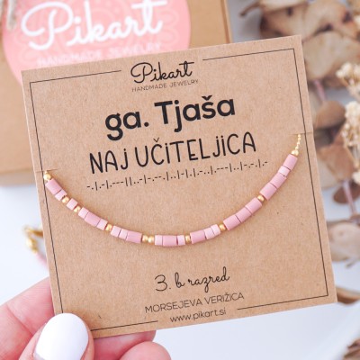 Personalizirano darilo za učiteljico - Morsejeva verižica z napisom NAJ UČITELJICA