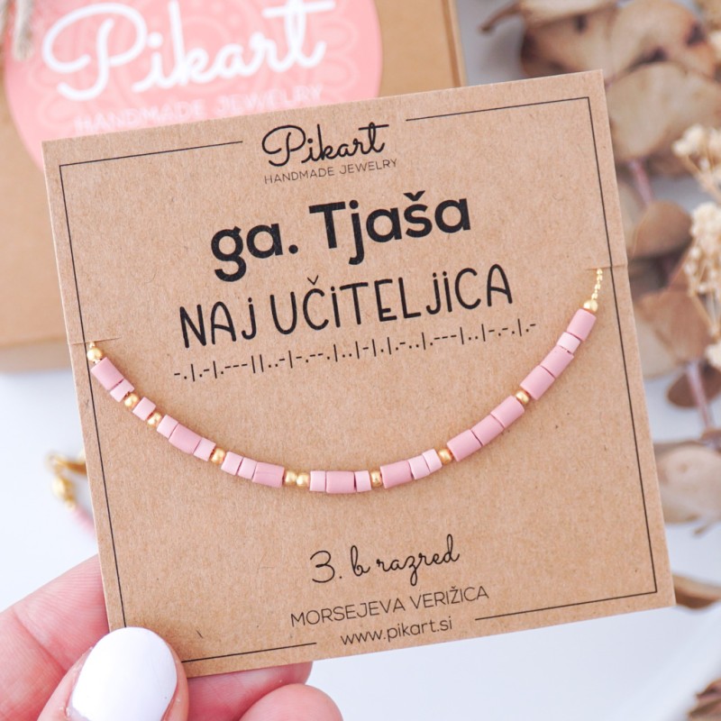 Personalizirano darilo za učiteljico - Morsejeva verižica z napisom NAJ UČITELJICA