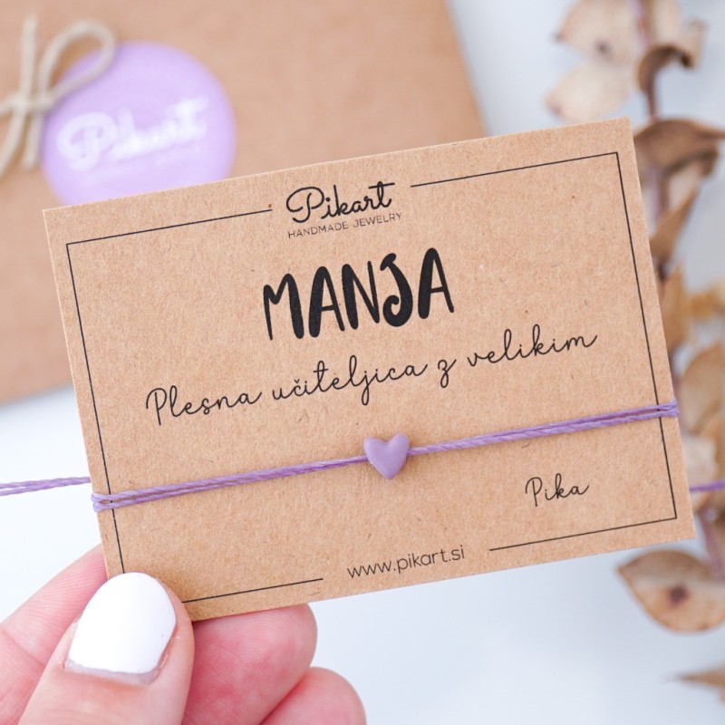 Darilo za plesno učiteljico - personalizirana zapestnica s srčkom