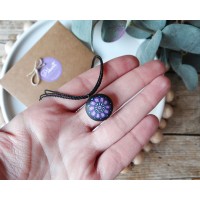 Gift for teacher - black and purple flower pendant necklace