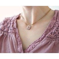 Gift for teacher - beige flower pendant necklace