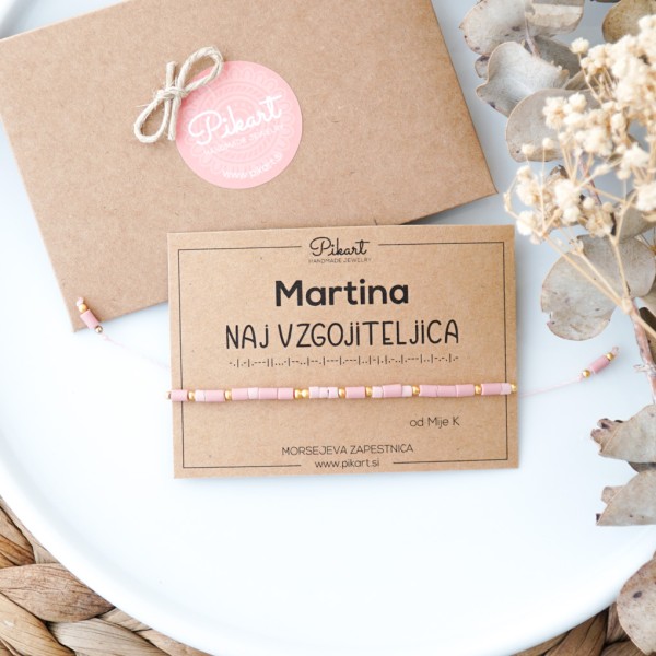 Uniktno darilo za vzgojiteljico - Morsejeva zapestnica z napisom NAJ VZGOJITELJICA