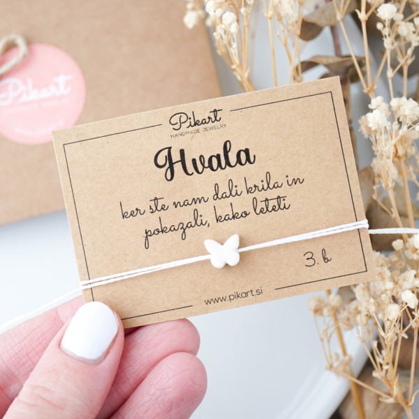 Zapestnica z metuljčkom – darilo za vzgojiteljico ali učiteljico