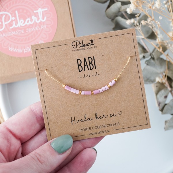 Darilo za babico - zlata verižica z napisom v Morsejevi abecedi