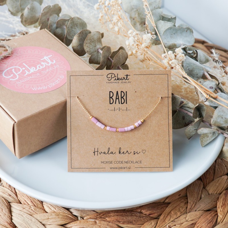 Darilo za babico - zlata verižica z napisom v Morsejevi abecedi