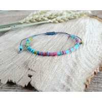 CUSTOM TEXT Magenta, Pink, Teal, Mint, Lime and Grey Beaded Morse Code Bracelet