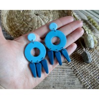 Modern statement dangle earrings in blue