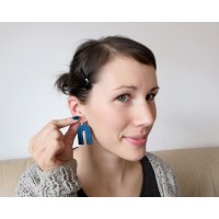 Modern statement dangle earrings in blue and brown