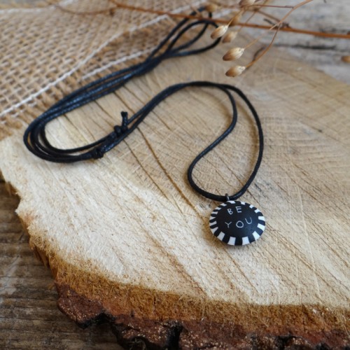 BE YOU Charm Necklace on a Black Cotton Cord