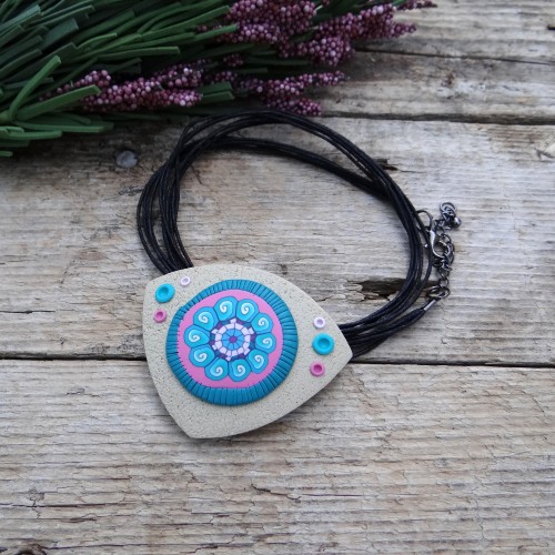 SALE! Short Boho Pendant Necklace with Mandala Pattern