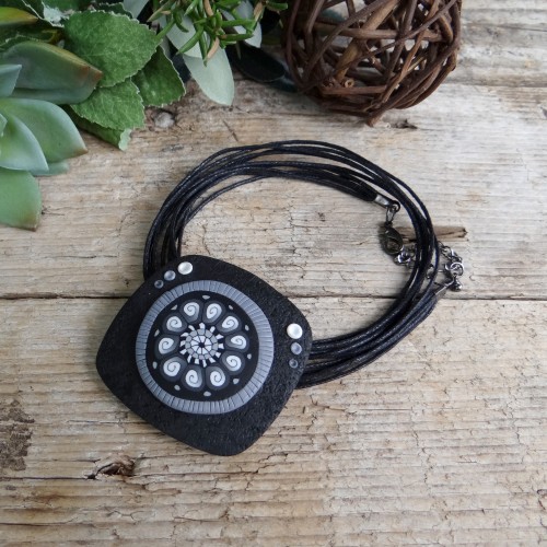 Large Black and White Pendant Necklace