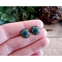 Black and Green Abstract Clip On Earrings