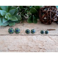 Black and Green Abstract Stud Earrings