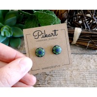 Black and Green Abstract Clip On Earrings