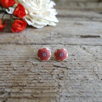 Polymer Clay Clip On Earrings for Girls - Coral Flowers