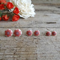 Polymer Clay Stud Earrings for Girls - Coral Flowers