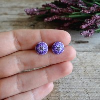 Purple Flower Clip on Earrings