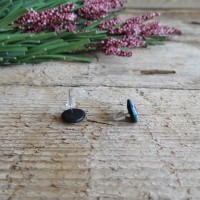 Fuchsia and Turquoise Flower Stud Earrings - Black Earrings