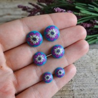 Magenta and Turquoise Floral Earrings for Non-pierced ears