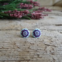 Mint Fuchsia Flower Earrings for Non-pierced Ears