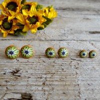 Colourful Stud Earrings - Orange and Green Flower Earrings