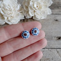 Blue Flower Clip On Earrings