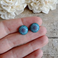 Turquoise Flower Clip On Earrings