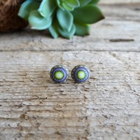 Brown and Green Mandala Stud Earrings