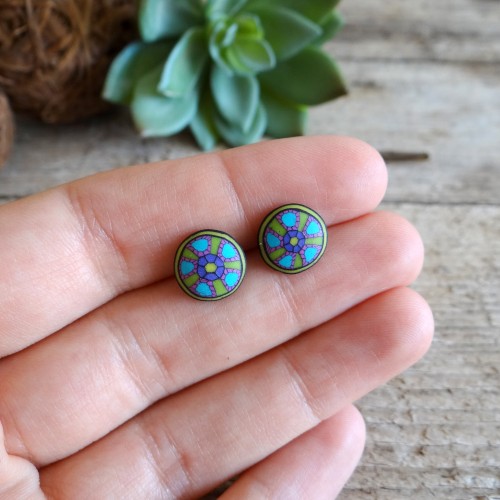 Multicolor Stud Earrings with Mandala Pattern