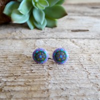 Purple Bohemian Mandala Stud Earrings