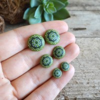 Green Geometric Stud Earrings - Mandala Earrings