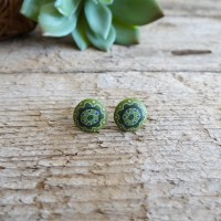 Green Geometric Stud Earrings - Mandala Earrings