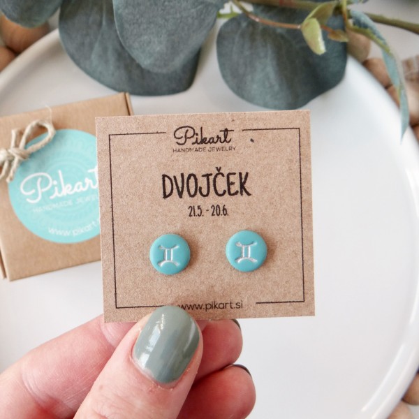 Zodiak uhani z astrološkim znakom DVOJČEK