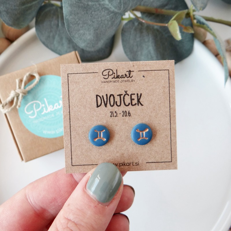 Zodiak uhani z astrološkim znakom DVOJČEK