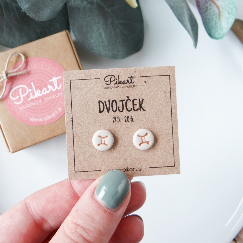 Zodiak uhani z astrološkim znakom DVOJČEK