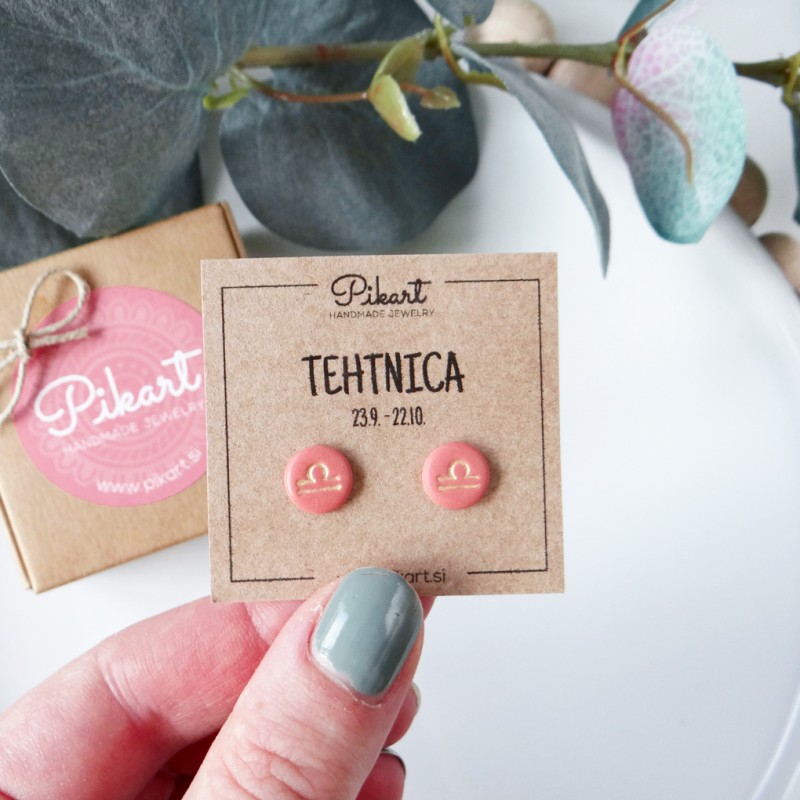 Zodiak uhani z astrološkim znakom TEHTNICA