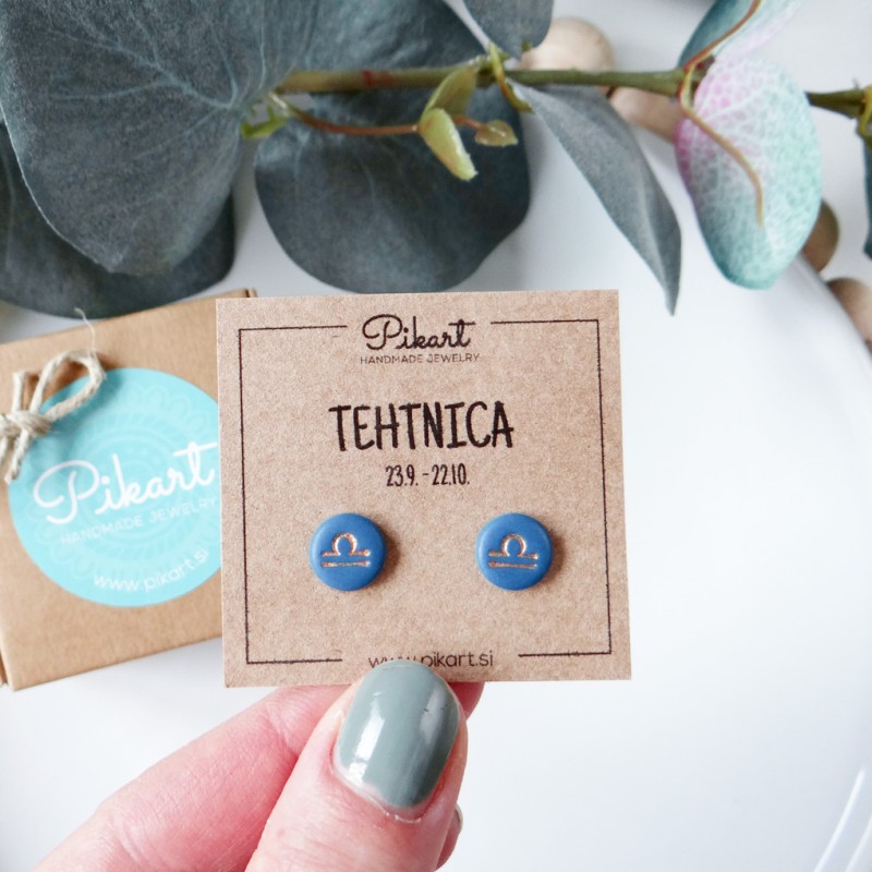 Zodiak uhani z astrološkim znakom TEHTNICA