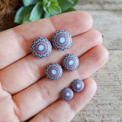 Modri mandala okrogli uhani iz titana