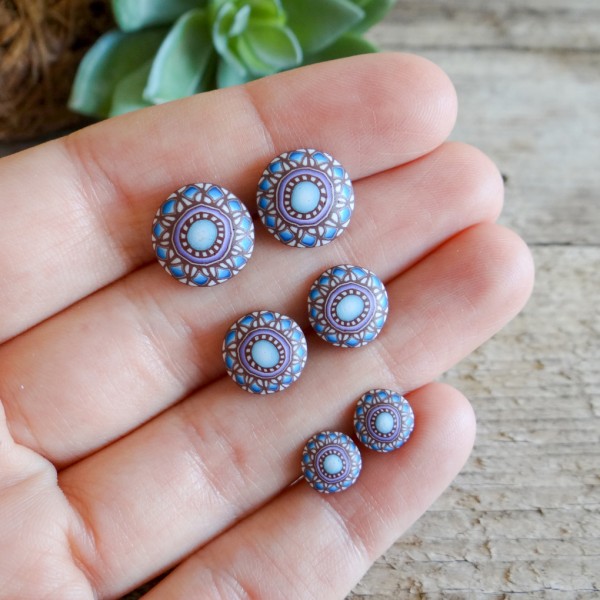 Modri mandala okrogli uhani za pripet