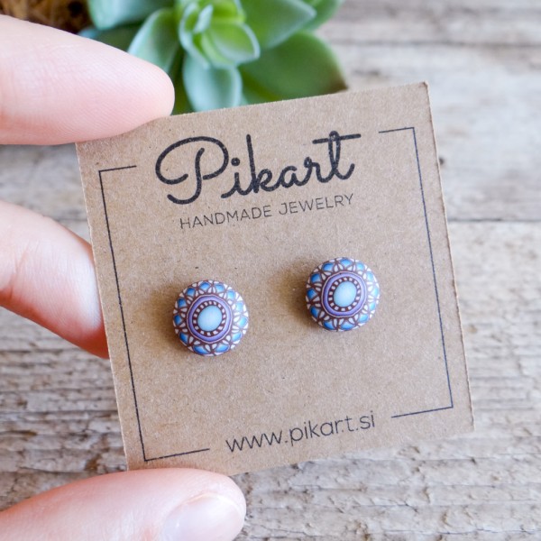 Modri mandala okrogli uhani za pripet