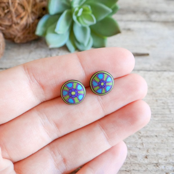 Unikatni barviti okrogli uhani na klip