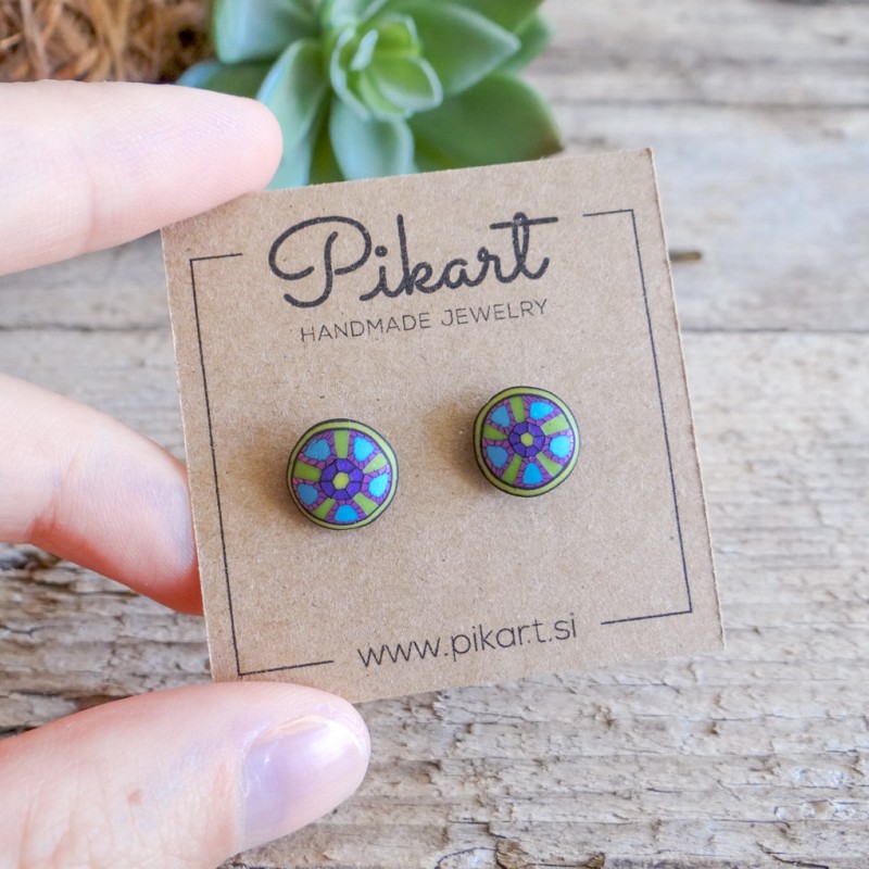 Unikatni barviti okrogli uhani na klip