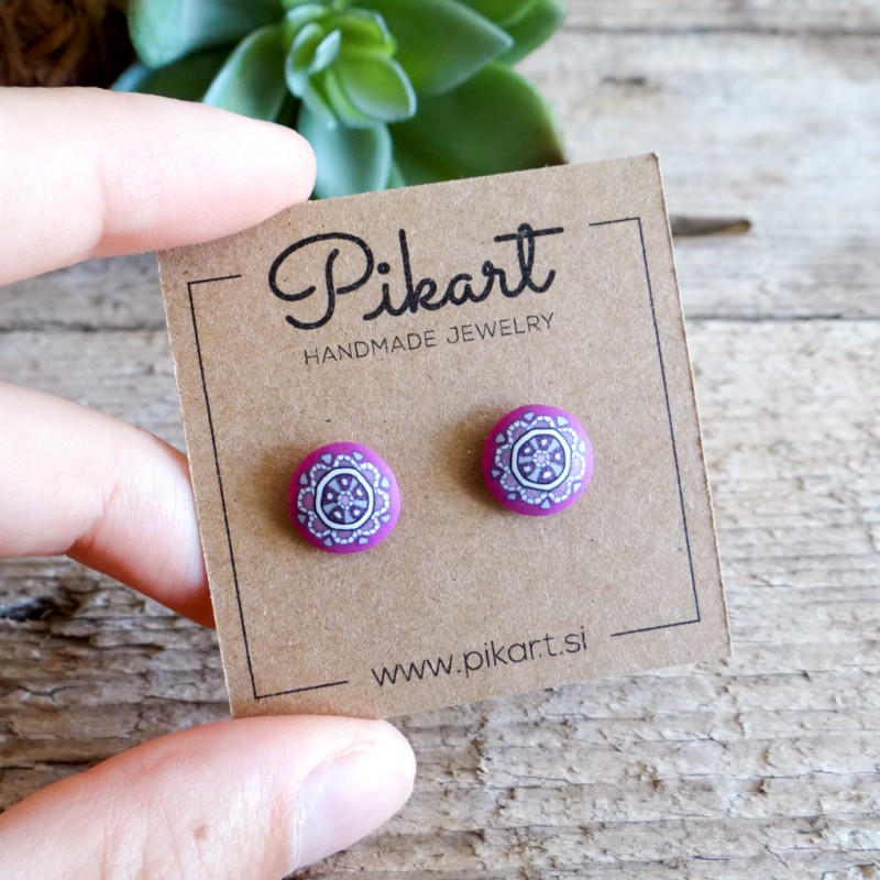 Roza mandala okrogli otroški uhani na klip